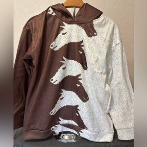 Women's Two-Tone Brown and White Horse Graphic Hoodie